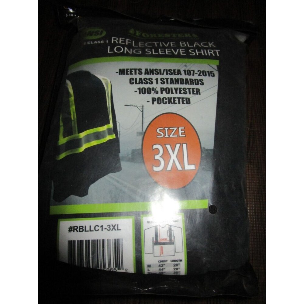 Forester Men's Class 1 Reflective Black Long Sleeve Safety T-Shirt 3XL